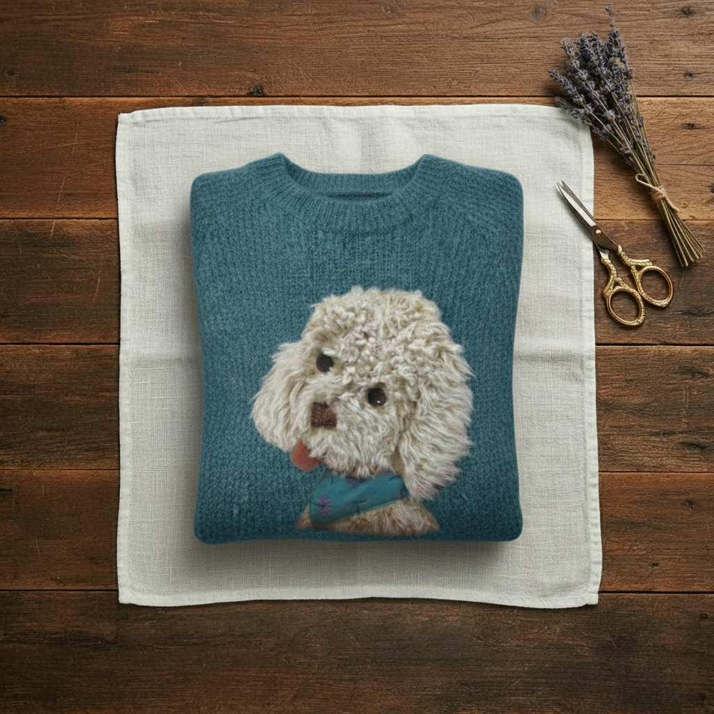 Cashmere Sweater Teal with Poodle