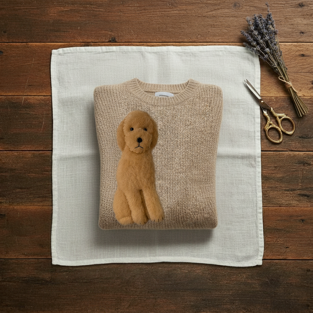 Cashmere Sweater Cream with Brown Poodle