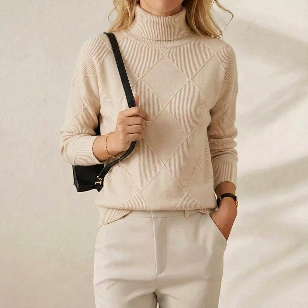 Cashmere Turtleneck Sweater with Diamond Knit