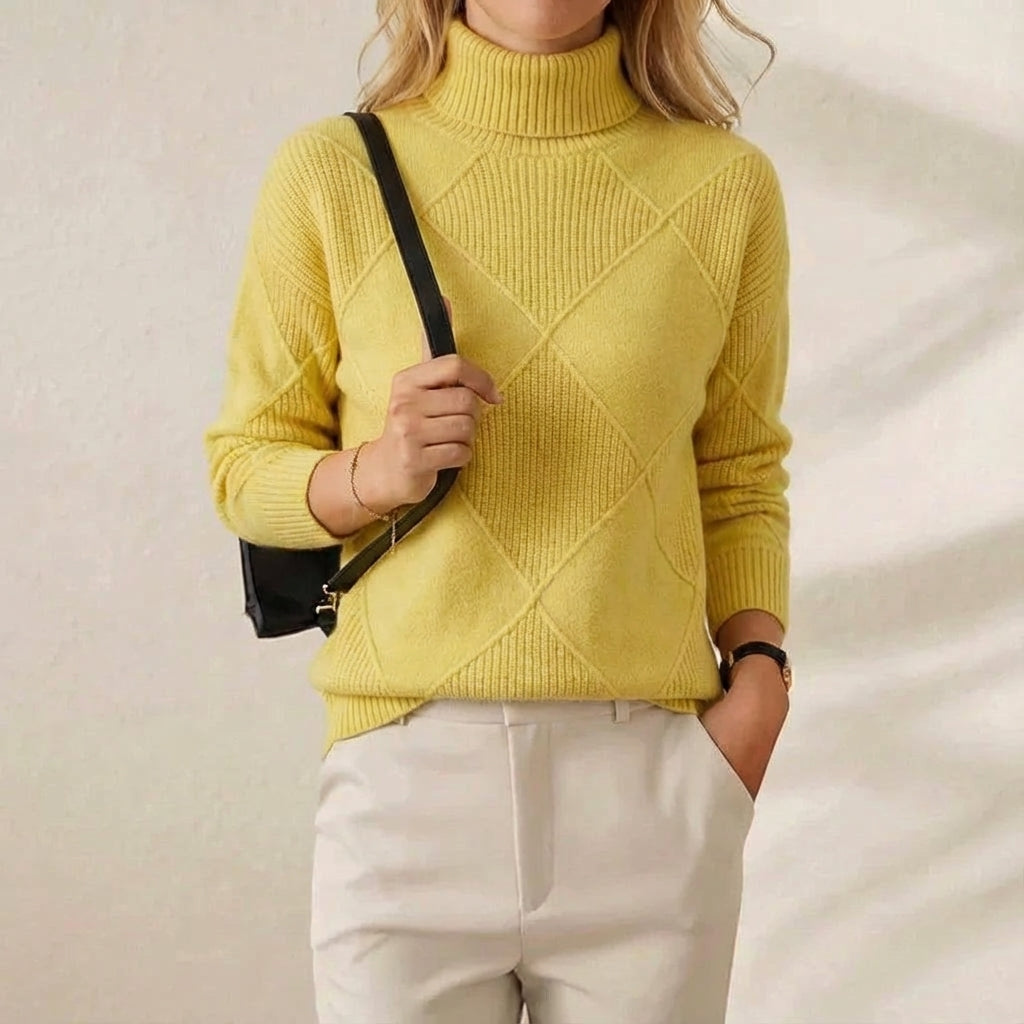 Cashmere Turtleneck Sweater with Diamond Knit