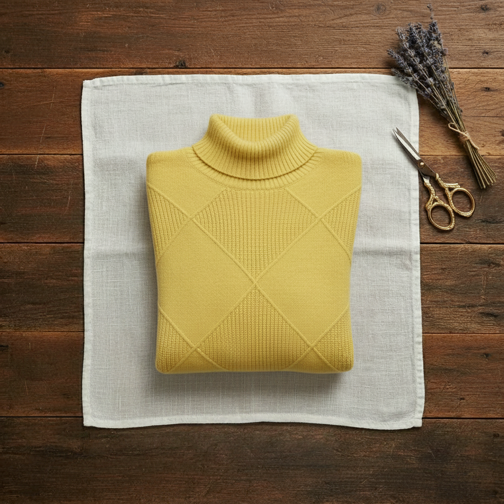 Cashmere Turtleneck Sweater with Diamond Knit