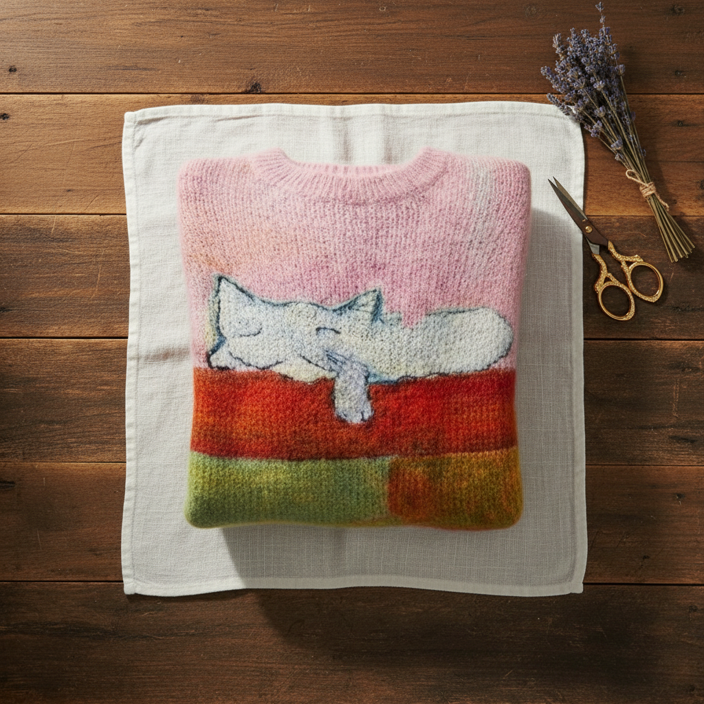 Cashmere Sweater Pink with Cat Design