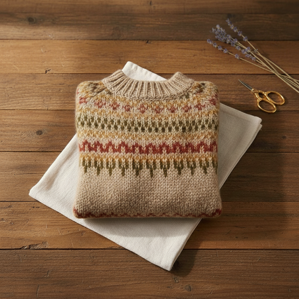 Cashmere Sweater with Brown Fair Isle Yoke