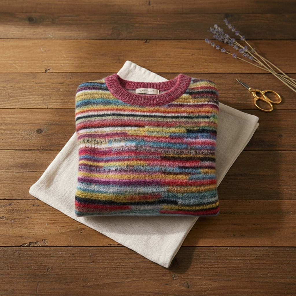 Cashmere Sweater with Horizontal Stripes Earth Tones