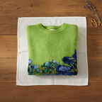 Cotton Sweater Green with Blue Flower Pattern