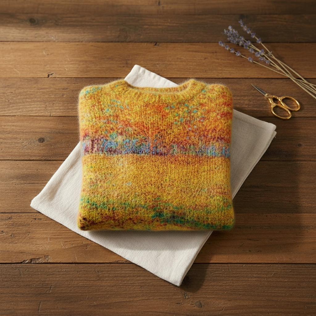 Cotton Sweater with Autumn Floral Pattern Orange