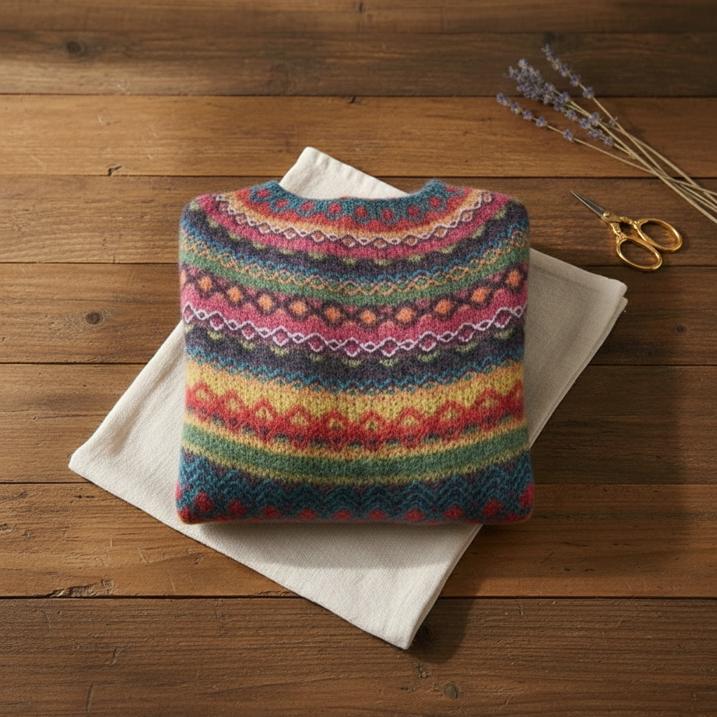 Cashmere Sweater with Rainbow Fair Isle Stripes