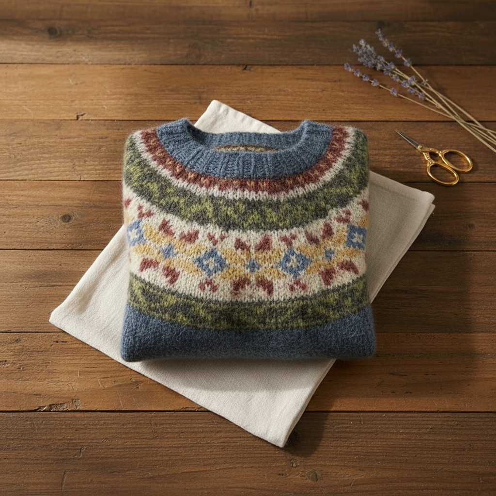 Cashmere Sweater with Multi-Color Fair Isle Pattern