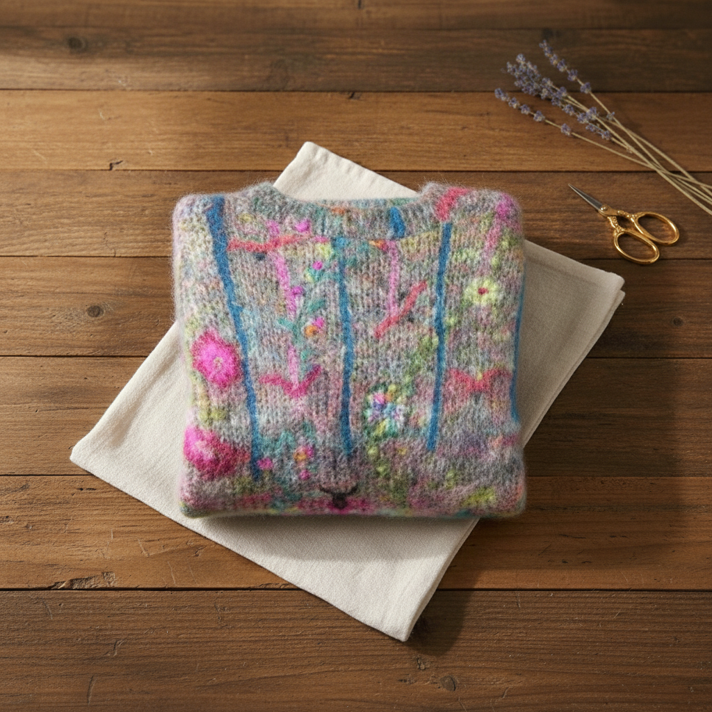 Cotton Sweater with Abstract Pattern Pink-Turquoise