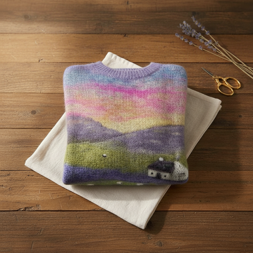 Cashmere Sweater Rainbow Farm with Sheep