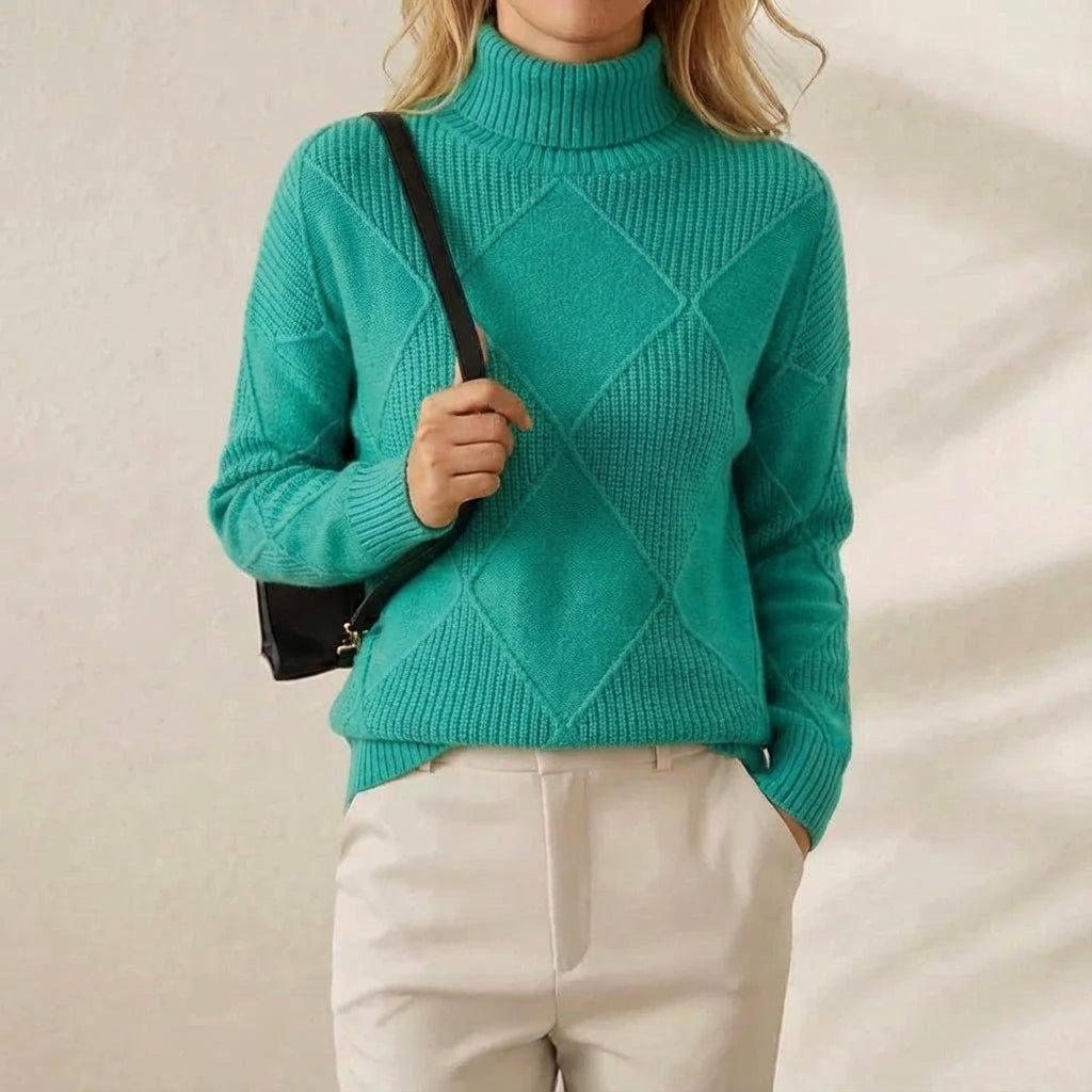 Cashmere Turtleneck Sweater with Diamond Knit