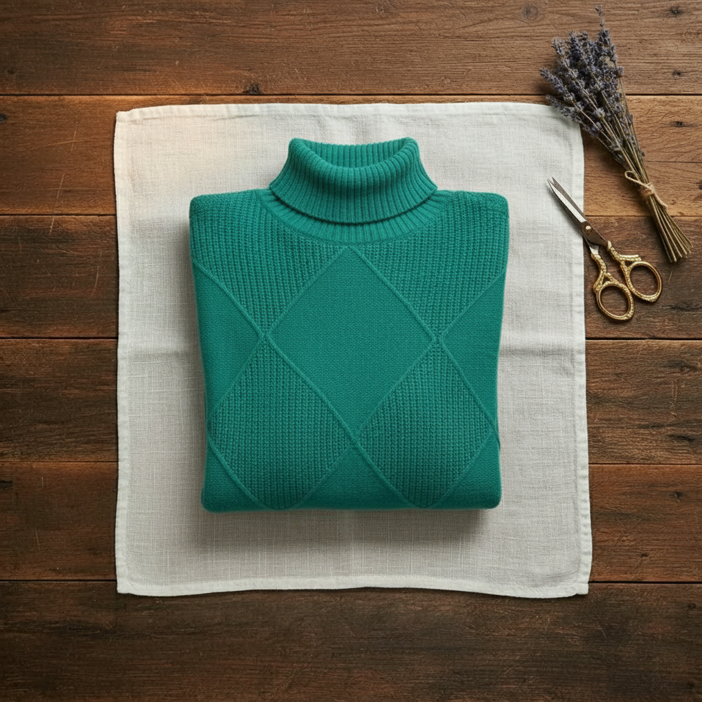 Cashmere Turtleneck Sweater with Diamond Knit
