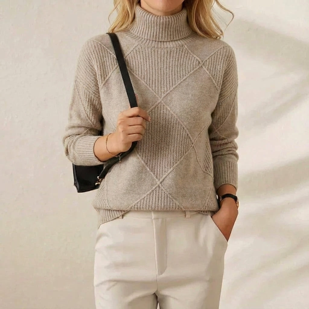 Cashmere Turtleneck Sweater with Diamond Knit