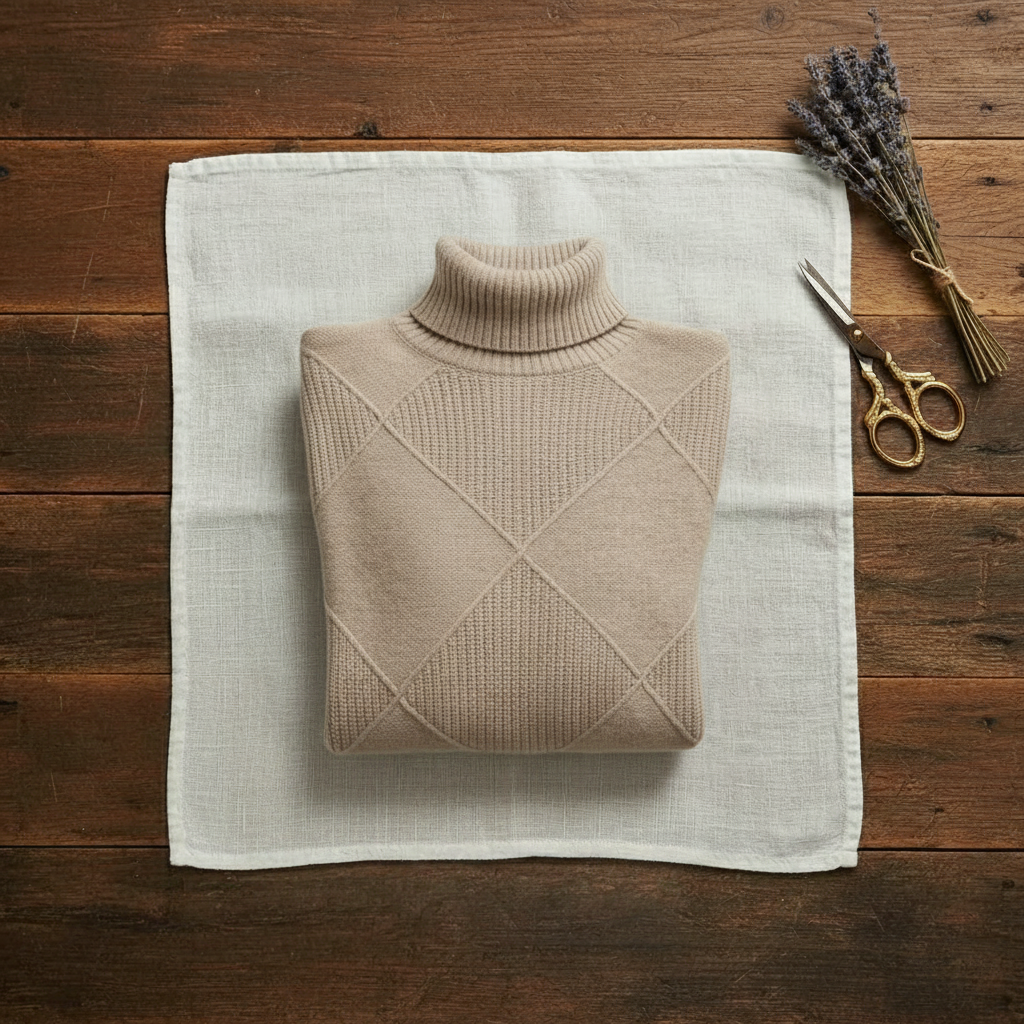 Cashmere Turtleneck Sweater with Diamond Knit