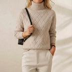 Cashmere Turtleneck Sweater with Herringbone Knit