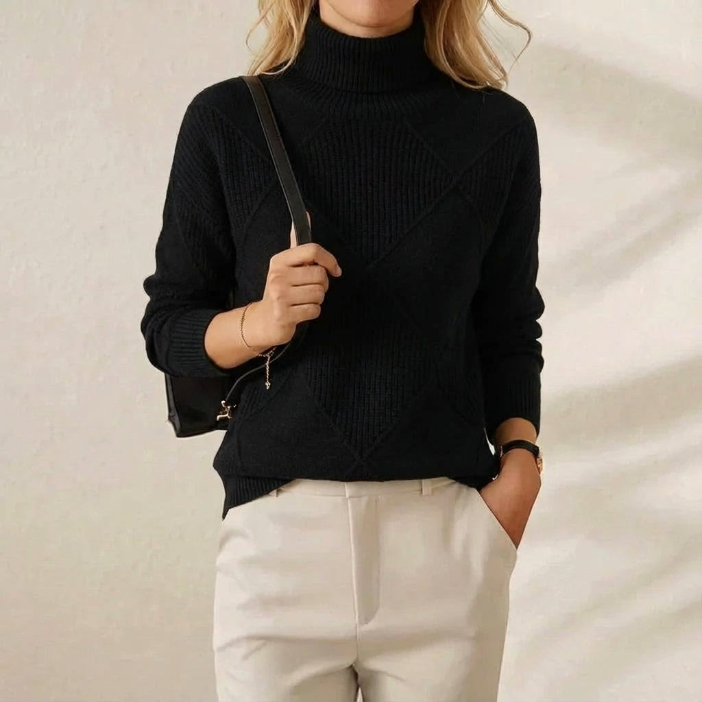 Cashmere Turtleneck Sweater with Diamond Knit