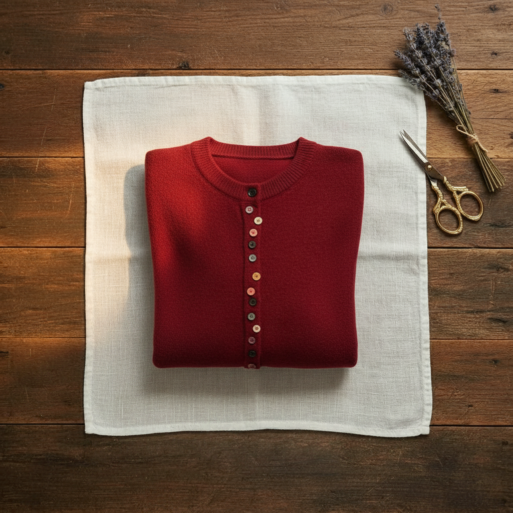Cashmere Crew Neck Cardigan with Multicolor Buttons