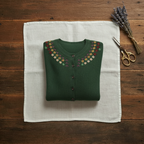 Cashmere Crew Neck Cardigan with Embroidered Neckline
