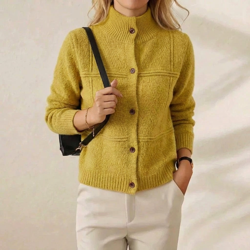 Cashmere Turtle Neck Cardigan with Textured Knit
