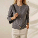 Cashmere Crew Neck Cardigan with Multicolor Buttons