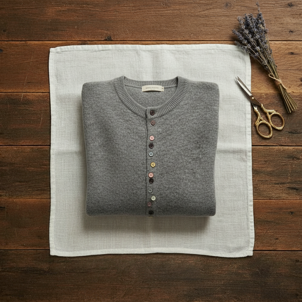 Cashmere Crew Neck Cardigan with Multicolor Buttons