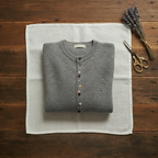 Cashmere Crew Neck Cardigan with Multicolor Buttons