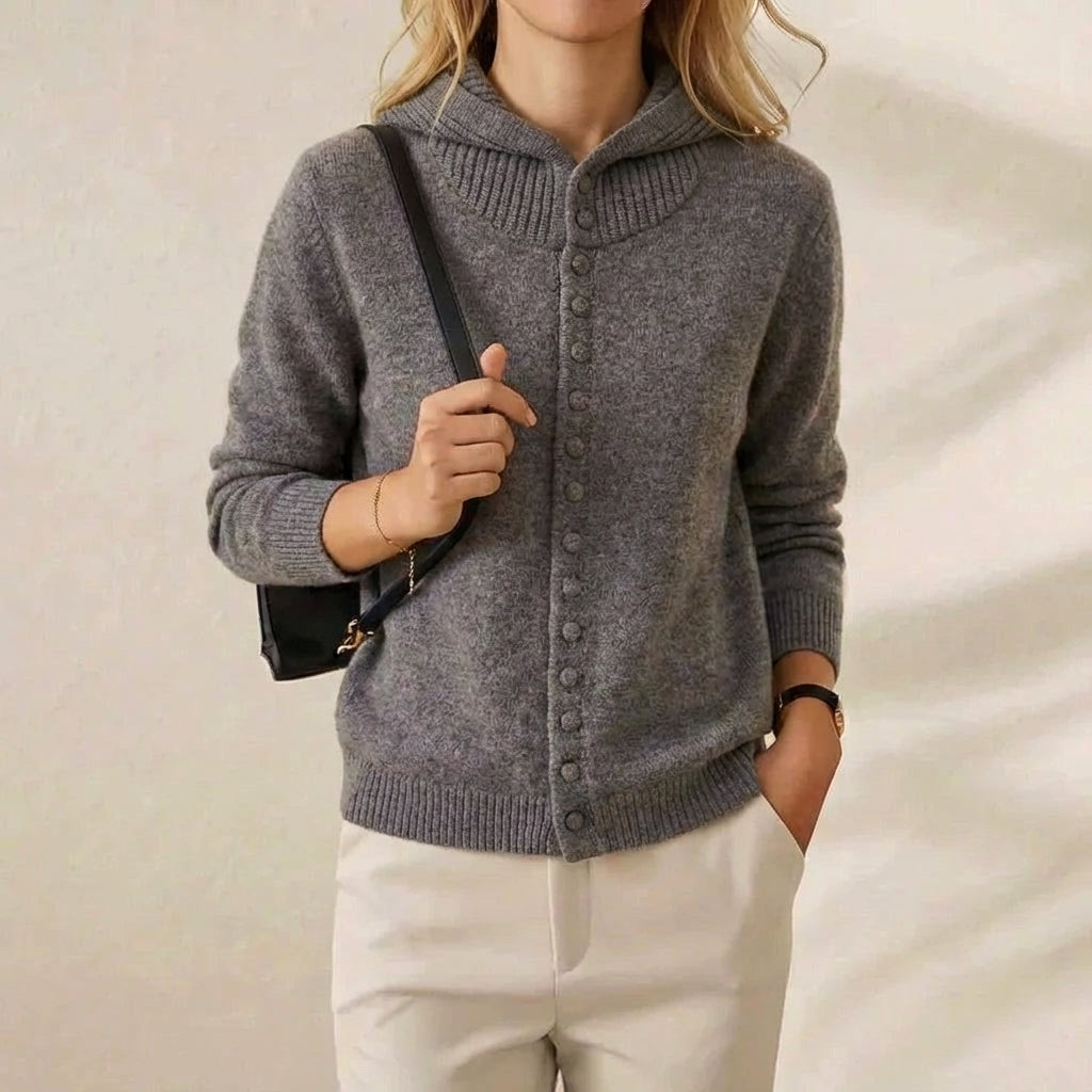 Cashmere Hoodie Cardigan with Button Detail
