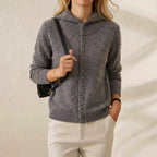 Cashmere Hoodie Cardigan with Button Detail