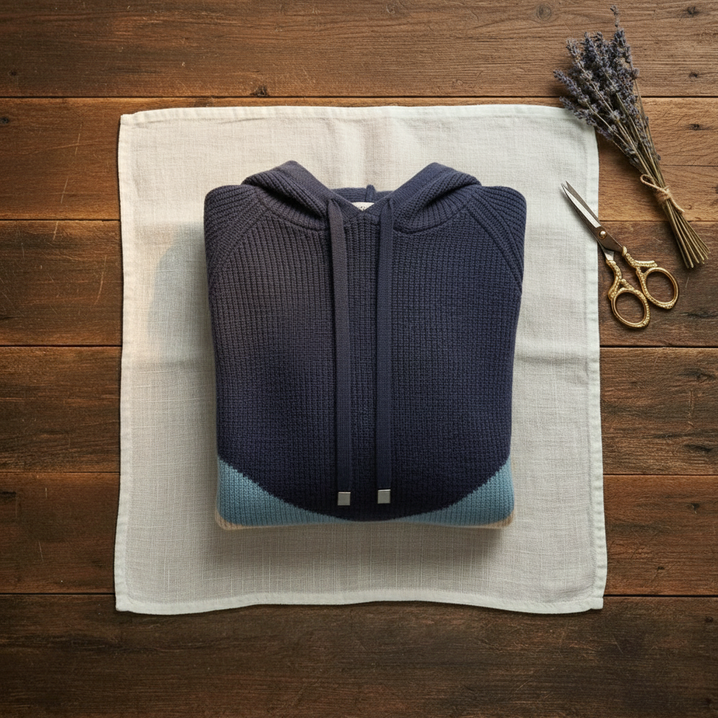 Cashmere Hoodie Sweater with Color-Block Design