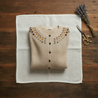 Cashmere Crew Neck Cardigan with Embroidered Neckline