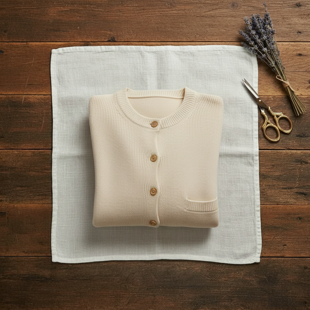 Cashmere Crew Neck Cardigan with Ribbed Knit