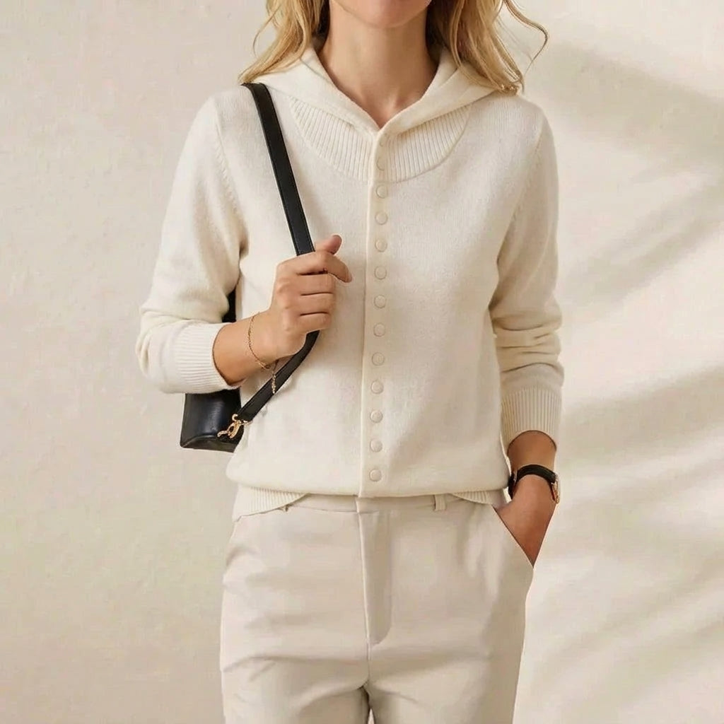 Cashmere Hoodie Cardigan with Button Detail
