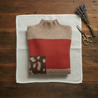 Cashmere Crew Neck Sweater with Color-Block Pattern