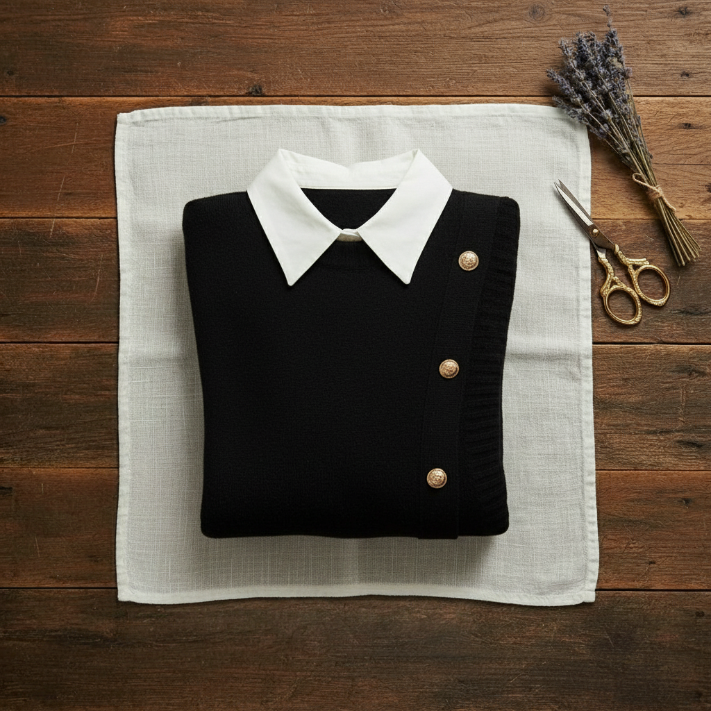 Cashmere Collared Vest Sweater with Double Buttons