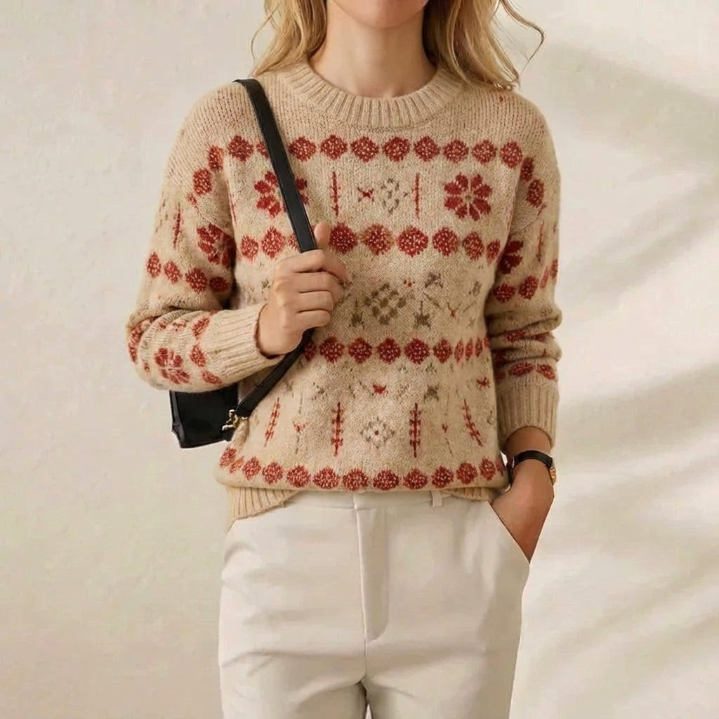 Cashmere Crew Neck Sweater with Fair Isle Pattern