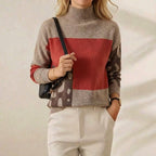 Cashmere Crew Neck Sweater with Color-Block Pattern
