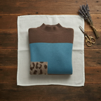 Cashmere Crew Neck Sweater with Color-Block Pattern