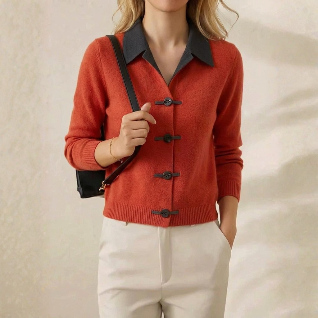 Cashmere Collared Cardigan with Toggle Buttons