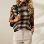 Cotton Turtleneck with Cross Pattern and Orange Sleeves