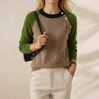 Cashmere Crew Neck Sweater with Contrast Raglan Sleeves