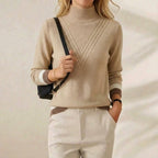 Cashmere Turtleneck Sweater with Striped Cuff