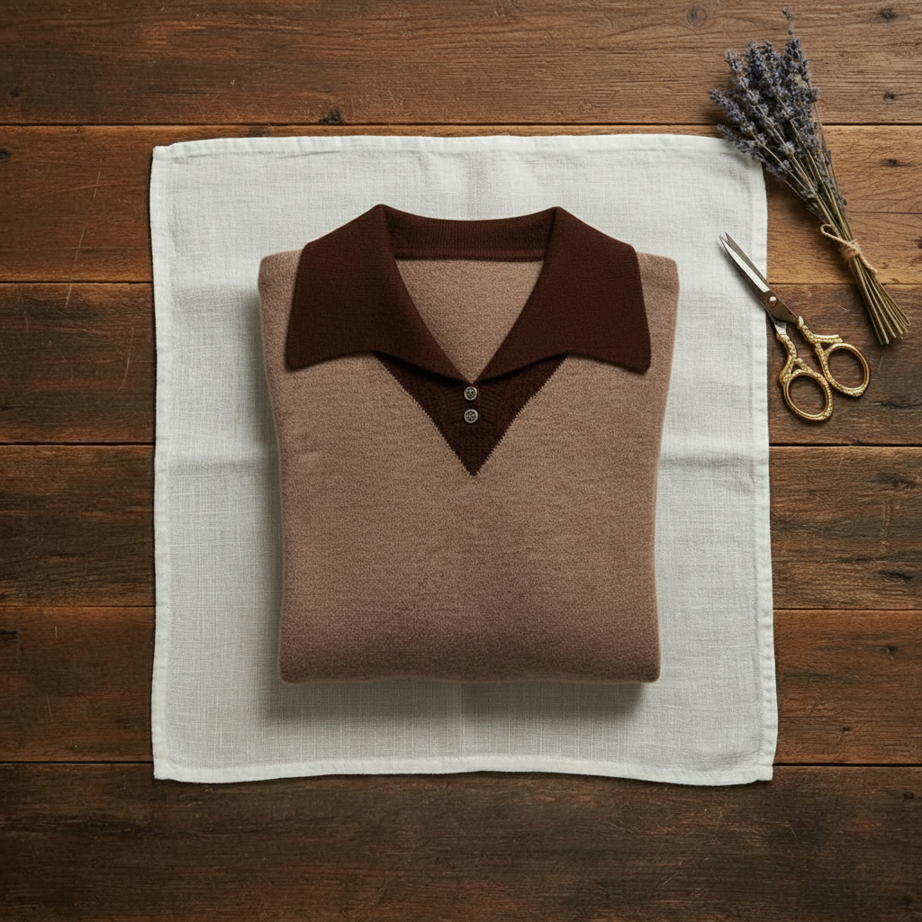 Cashmere V-Neck Sweater with Contrast Collar