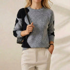Cashmere Crew Neck Sweater with Color-Block Sleeves