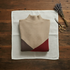 Cashmere Turtleneck Sweater with Diagonal Color-Block