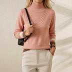 Cashmere Turtleneck Sweater with Striped Cuff