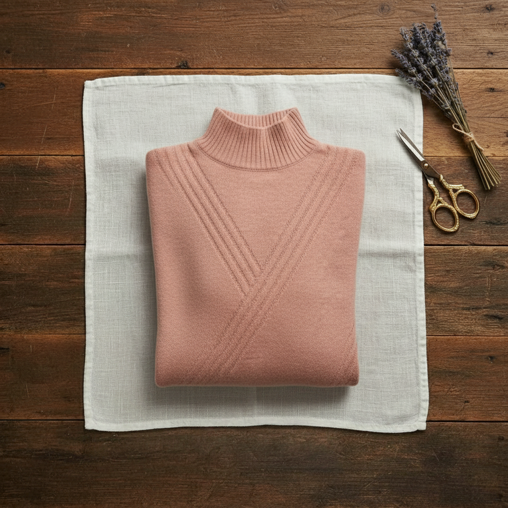 Cashmere Turtleneck Sweater with Striped Cuff