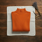 Cashmere Turtleneck Sweater with Striped Cuff