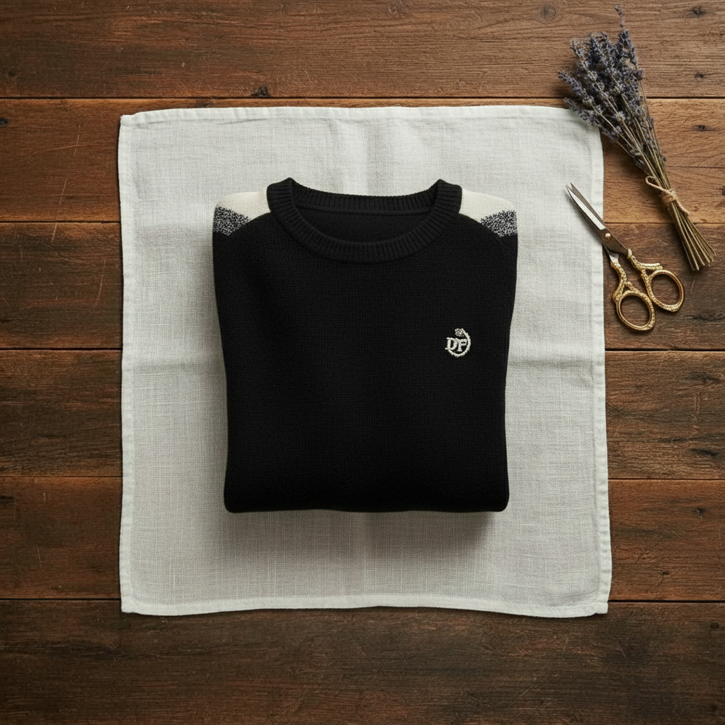 Cashmere Crew Neck Sweater with Contrast Sleeve