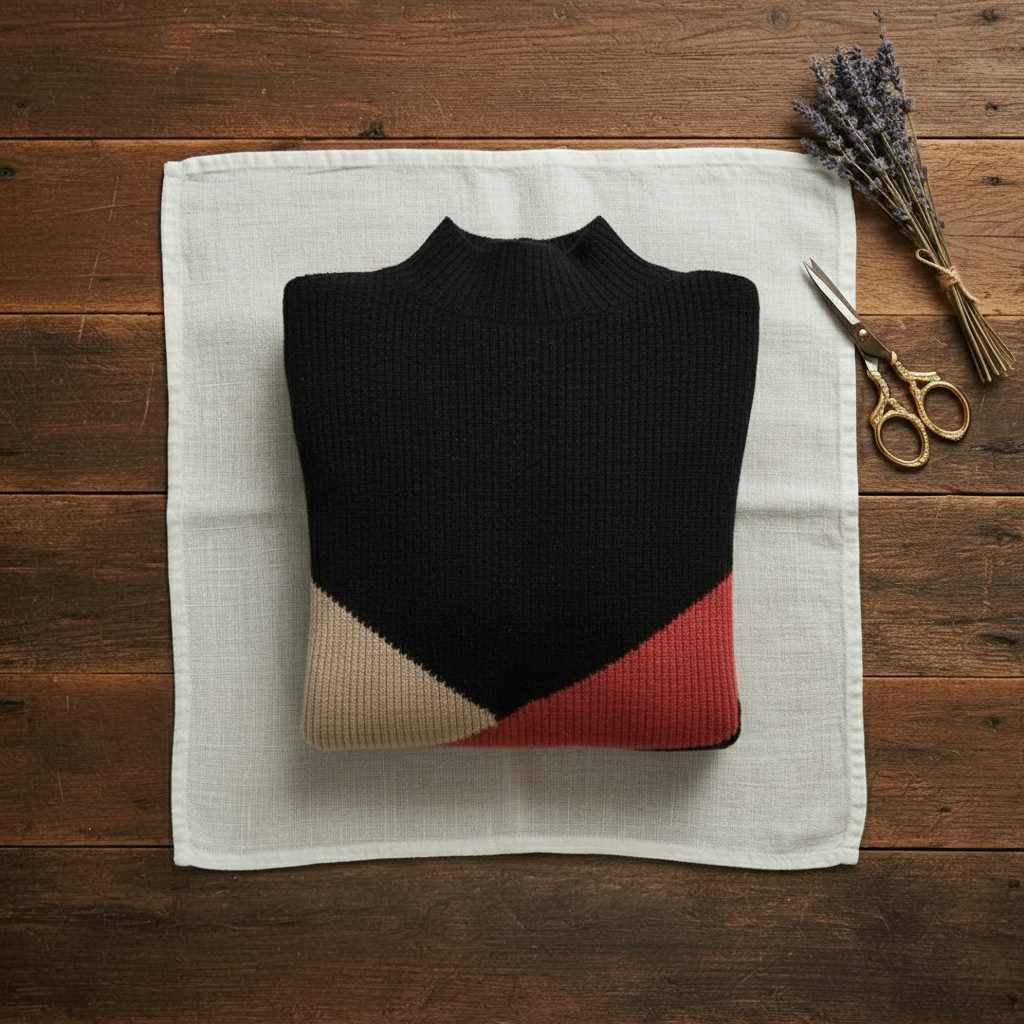 Cashmere Turtleneck Sweater with Color-Block Stripes