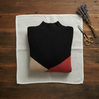 Cashmere Turtleneck Sweater with Diagonal Color-Block